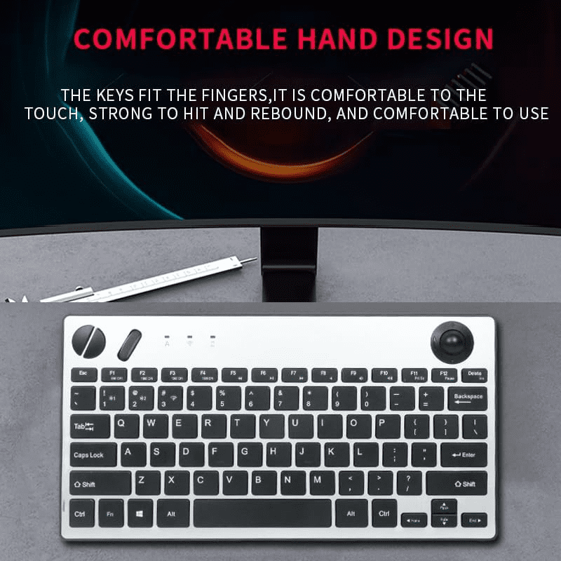 JOMAA 78 Keys Dual Mode Bluetooth Wireless Trackball Keyboard for Windows Mac iOS Android Computer Tablet Desktop