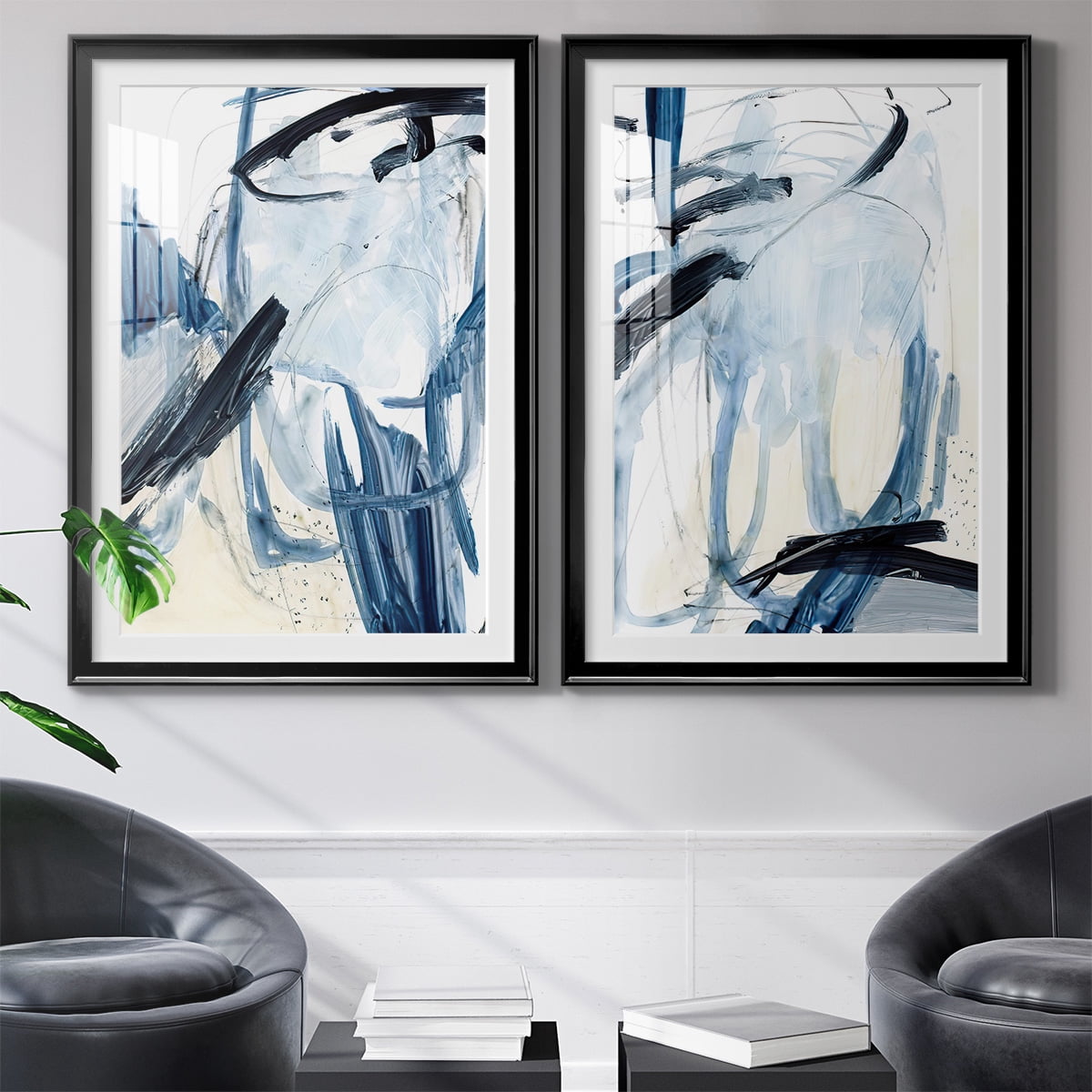 Wexford Home Indigo Swash I Premium Framed Print, 26.5" x 36.5" - Ready to Hang, Black (Set of 2)