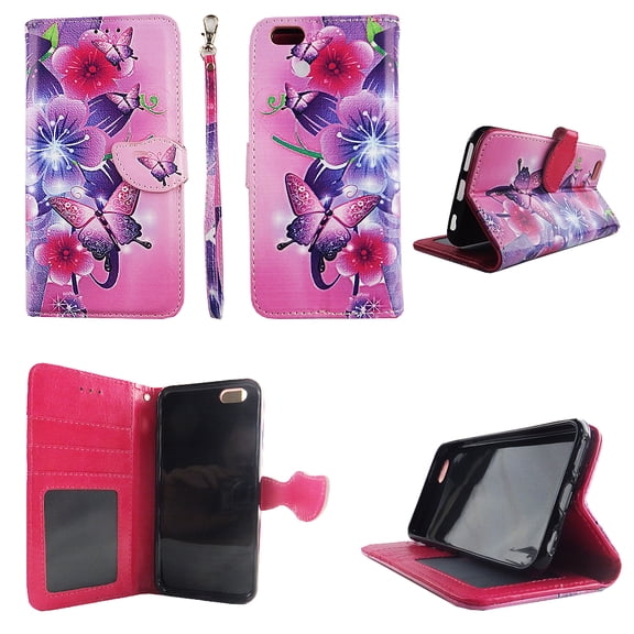 Flower Butterfly Pink Wallet Folio Case for iphone 6 6S Fashion Flip PU Leather Cover Card Cash Slots & Stand