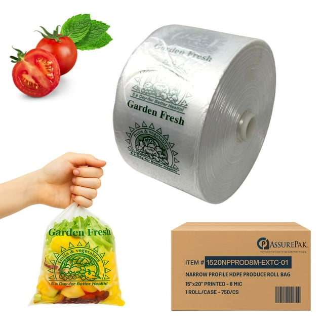 Rollo de bolsas Produce Bags ASSUREPAK, transparente, 15 x 20 cm, 750 bolsas
