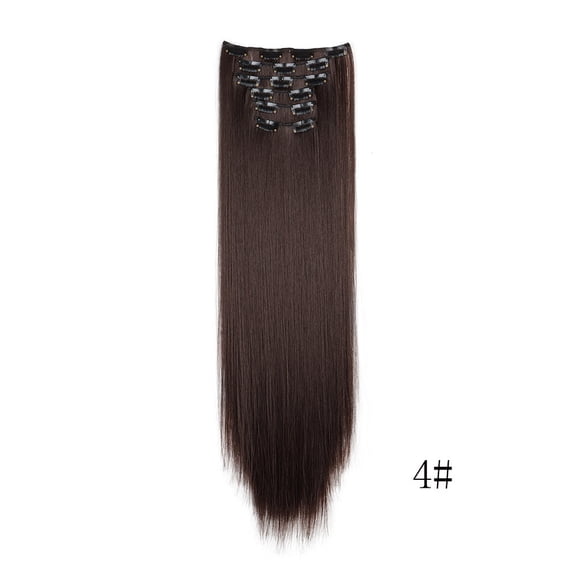 Xiao Hua Clip style Hair Extension Wig -24 inches long, Black Brown thick hair extensions, 6-piece set, with detachable clips, used for wedding hair extensions, event hairstyles
