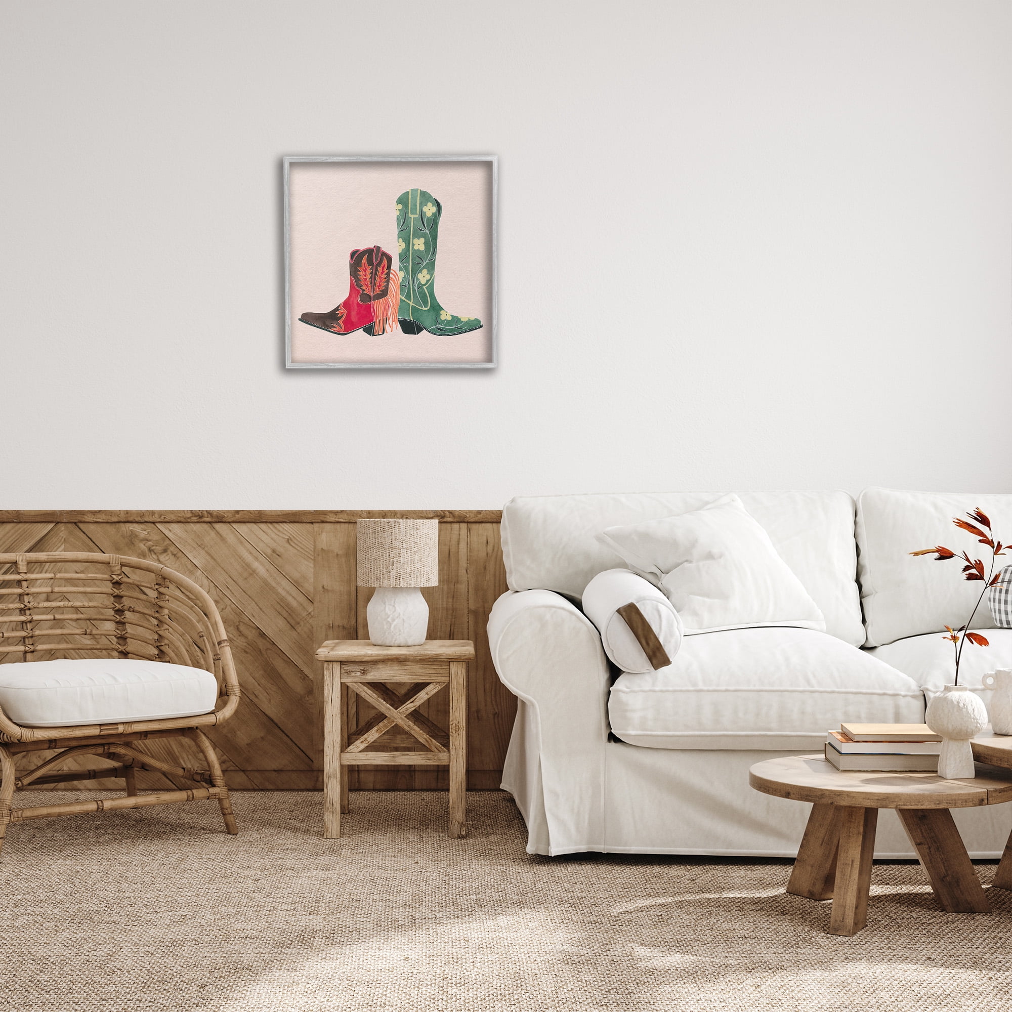 Stupell Industries Patterned Cowgirl Boots Beauty & Fashion Painting Gray Framed Art Print Wall Art, 24 x 24