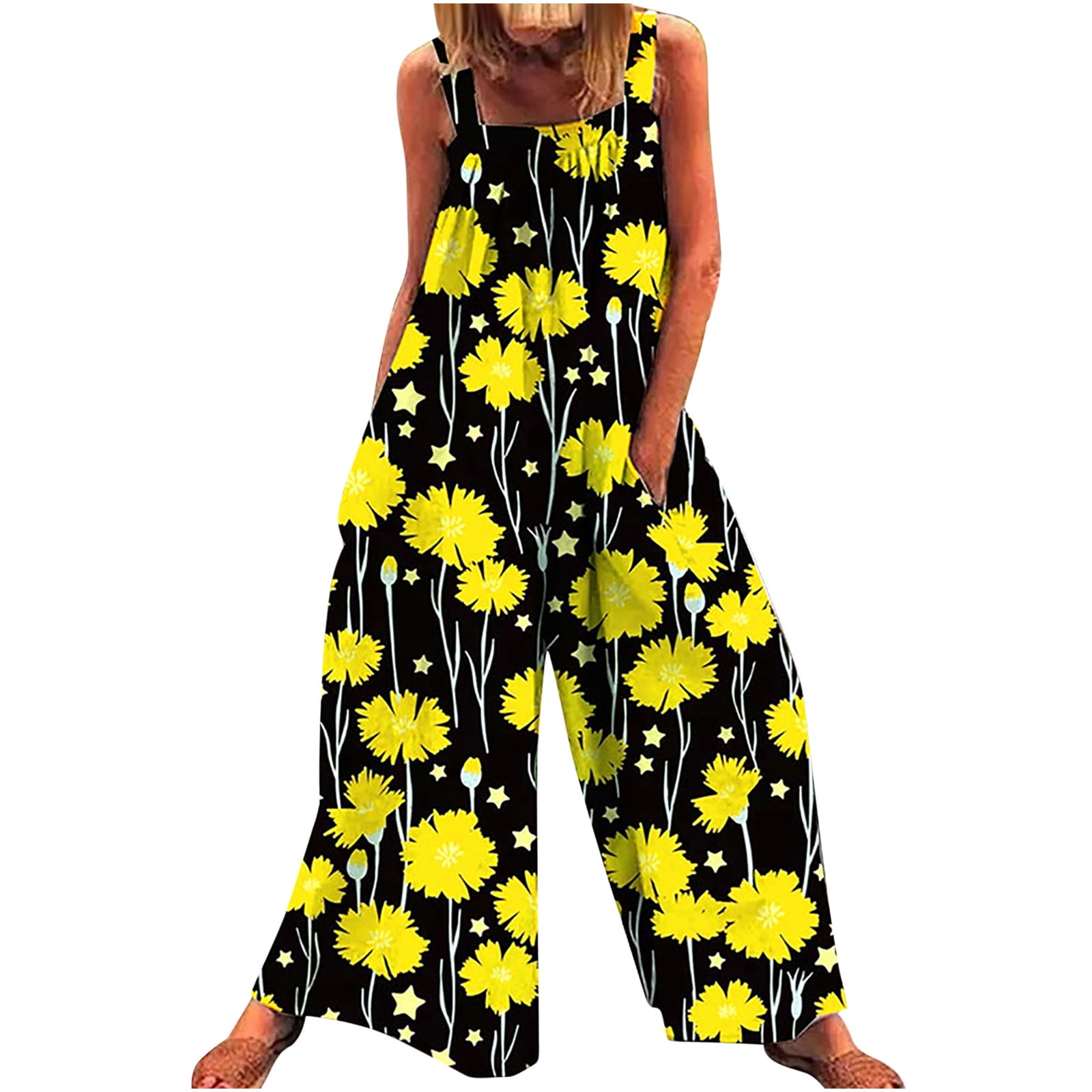 Plus Size Jumpsuits For Women Dressy Party Floral Rompers Casual Loose Long Pant Overalls