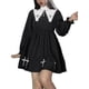 thumbnail image 2 of Vestido evasé de manga larga para mujer, cuello de muñeca con estampado de cruces en contraste XBTCLXEBCO L;Negro, 2 of 7