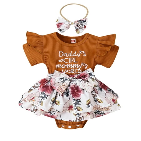 

Coduop Baby Girl Romper Dress Floral Outfit Infant Ribbed Bodysuit Headdress