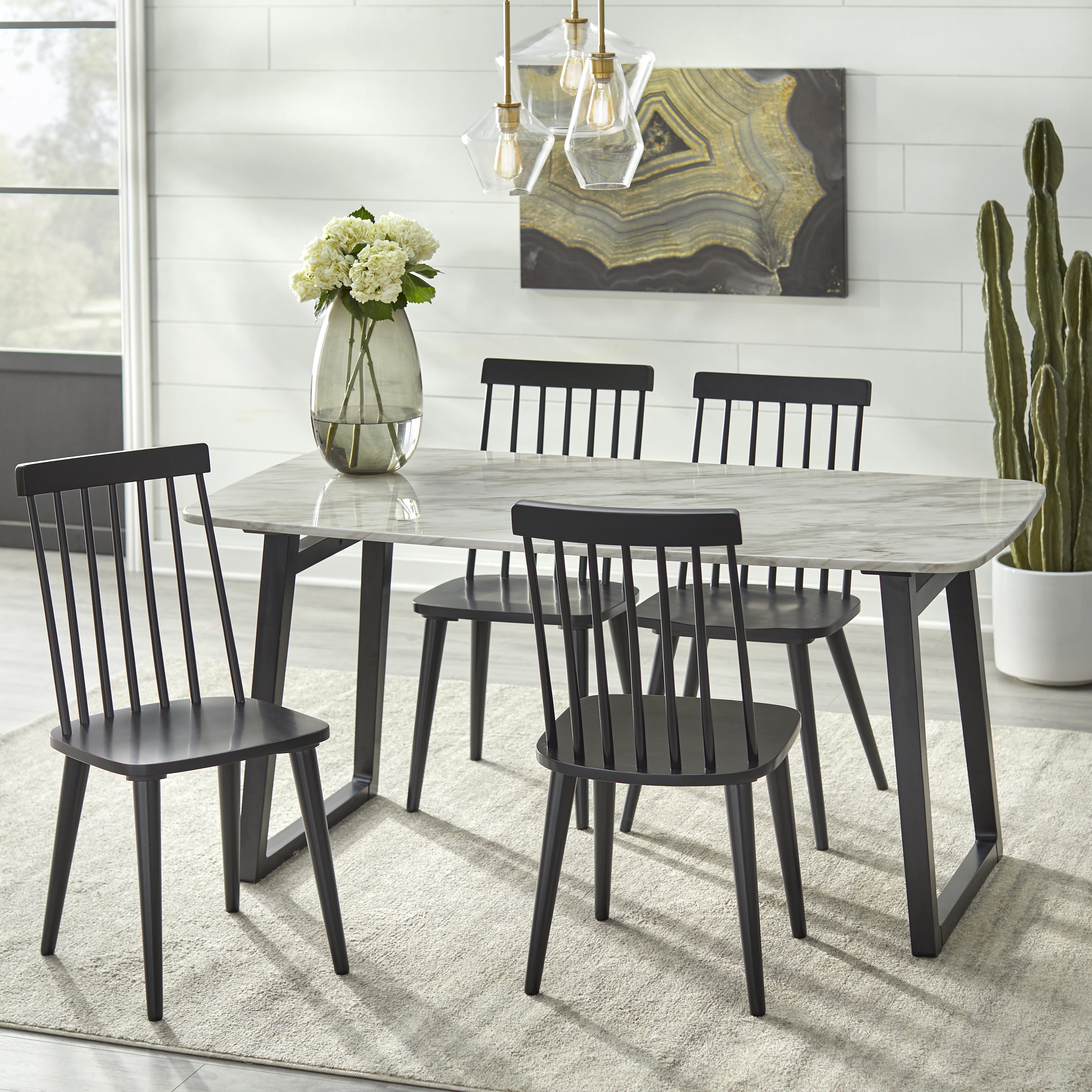 TMS Lowry Farmhouse Spindle Back Wood Dining Chair, Set of 2, Black