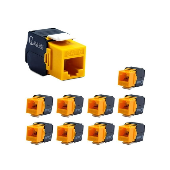 RJ45 UTP Ethernet Connector Vertical Cat 6 Keystone Jack Toolless Yellow 10-Pack