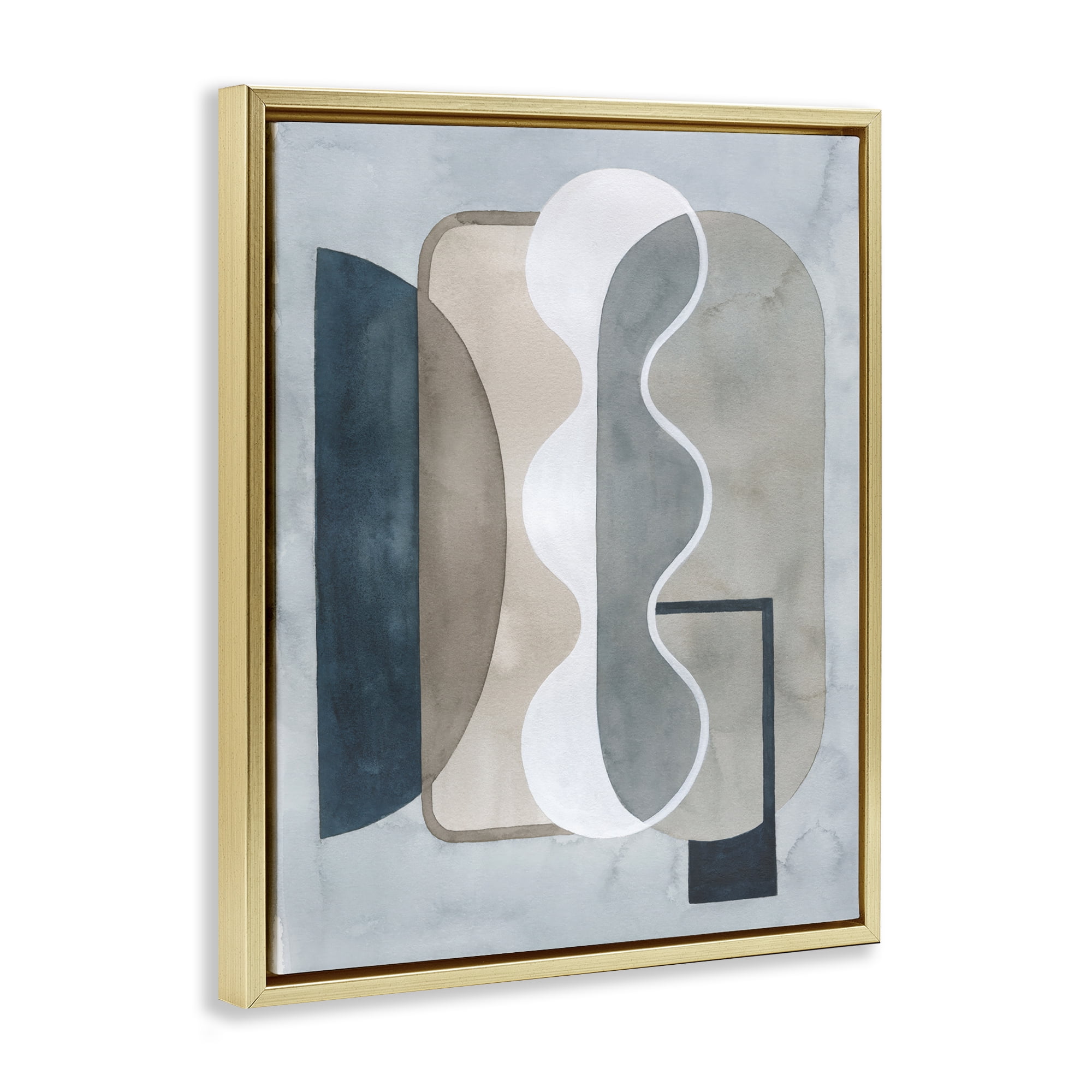 Stupell Industries Wavy Opaque Shapes Abstract Painting Gold Floater Framed Canvas Art Print Wall Art, 25 x 31