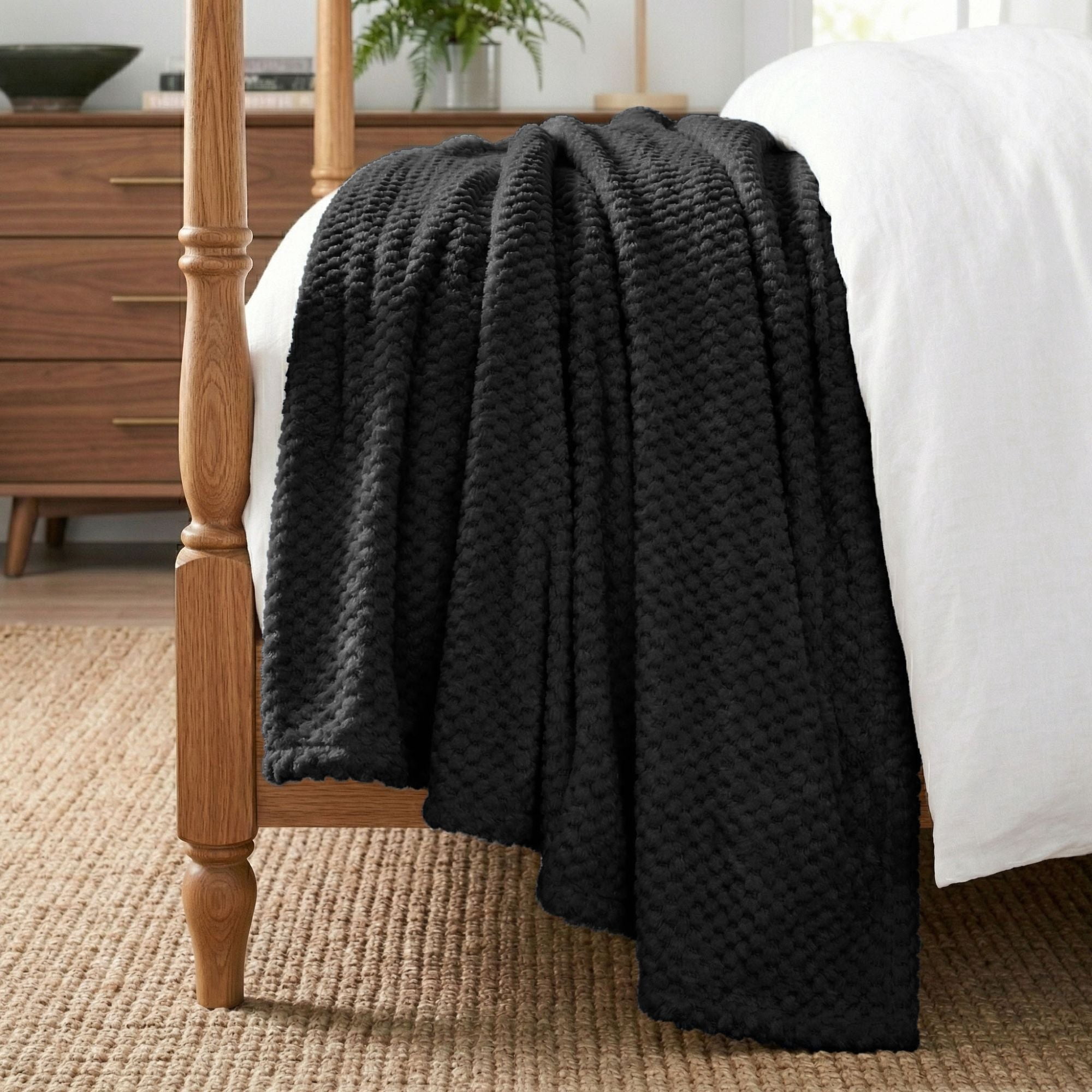 Superior Lily Pebbled Fluffy Fleece Blanket, Twin Size, Black