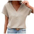 thumbnail image 1 of TSADFHJI Ladies Tops for Fall Boho Womens Short Sleeve Textured Tops Summer Casual V Neck Solid Loose Basic T Shirts S Beige, 1 of 6