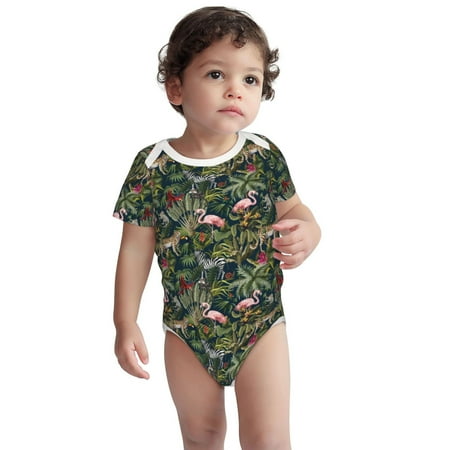 

Fotbe Flamingos And Palm Leaves Pattern Unisex-baby Short-sleeve Bodysuit Short Sleeve Bodysuits One-piece 100% Organic Cotton for Infant Baby Boys Unisex-18 Months