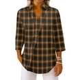 thumbnail image 4 of Wutalume 3/4 Sleeve Tops for Women, V-Neck Blouse with Checkered Print for Workplace, Meetings, Daily Office Wear, and Professional Elegance,Brown L, 4 of 7