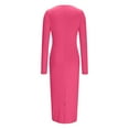 thumbnail image 5 of Zedker Women's Turtleneck Long Sleeve Elegant Bodycon Party Long Dress, Plus Size Hot PinkS, 5 of 7
