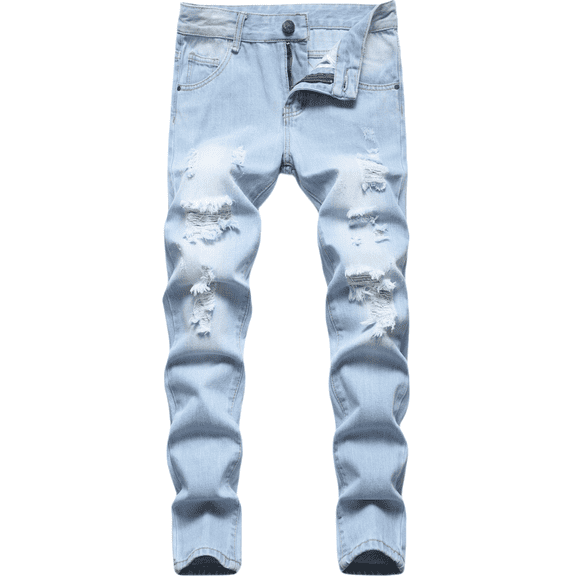 Boy's Skinny Fit Ripped Destroyed Distressed Fashion Denim Jeans Pants Light Blue 12
