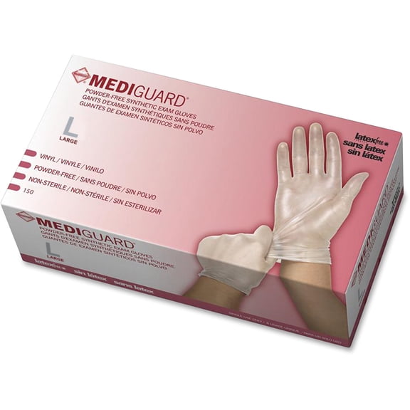 Medline, MII6MSV513, MediGuard Vinyl Non-sterile Exam Gloves, 150 / Box, Clear