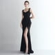 thumbnail image 3 of Vestido de cola de pez ajustado para cena de celebridades, largo, con cuentas de satén y abertura, modelo de auto para boda, vestido de exhibición, 3 of 6