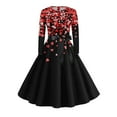 thumbnail image 4 of Women's Valentine s Day Heart Print Dress Long Sleeve Belted Waist Flowy A Line Skirt Romantic Red Heart Detail Comfortable Soft Material Perfect for Casual, Sizes S-5XL, 4 of 5
