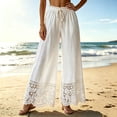 thumbnail image 2 of Edvintorg Flowy Pants for Women Fashion Lace Elastic Waisted Lightweight Loose Wide Leg Casual Trouser with Drawstring Women's Clothes White S, 2 of 5