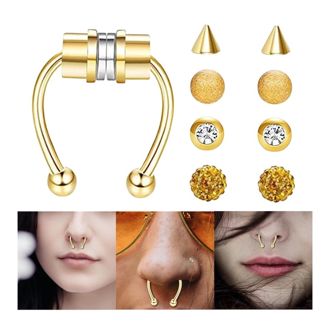 Anillo Piercing falso magnético punk Regalos para hombres Mujeres Oro Hugo Anillo de nariz falso