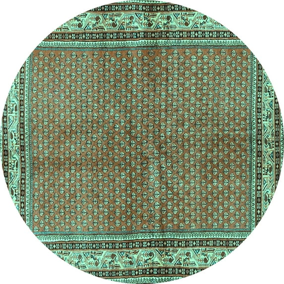 Ahgly Company Indoor Round Persian Turquoise Blue Traditional Area Rugs, 5' Round