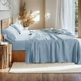 thumbnail image 5 of AiAngu Natural Linen Cotton Bed Sheets Set, Deep Pocket - Breathable - Durable - 4 Pieces (Dusty Blue, Full), 5 of 6