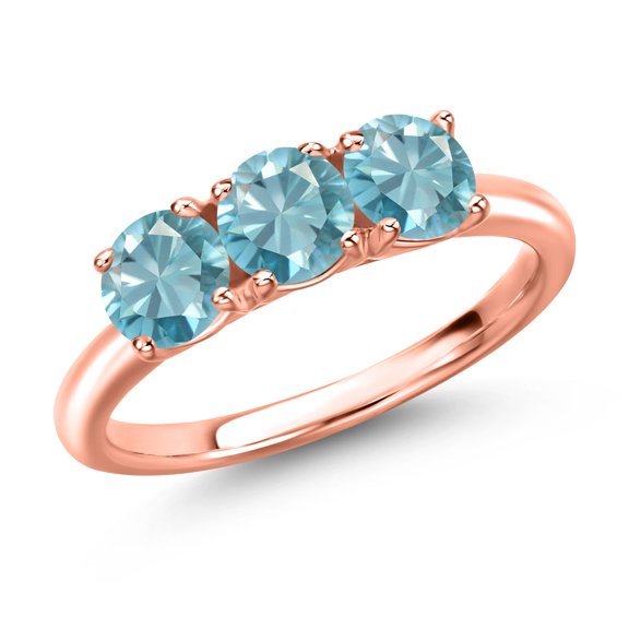 Gem Stone King 18K Rose Gold Plated Silver Blue Zircon Engagement Ring for Women | 2.55 Cttw | Round 5MM | Gemstone Birthstone | Size 5