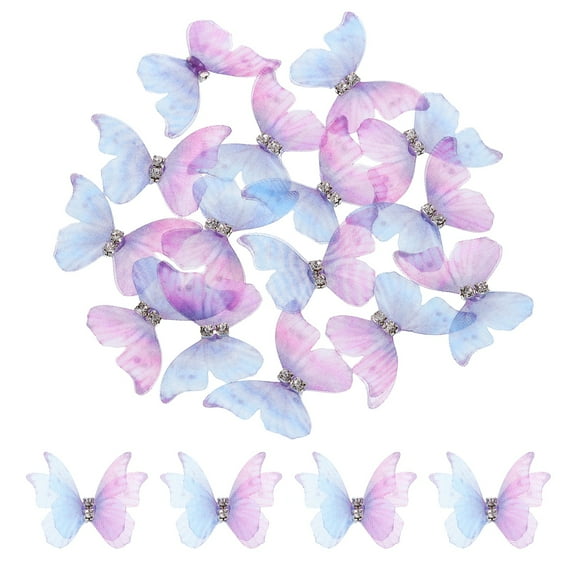 20Pack Sheer Mesh Butterfly Appliques, 30mm Butterflies Patch, Blue Pink