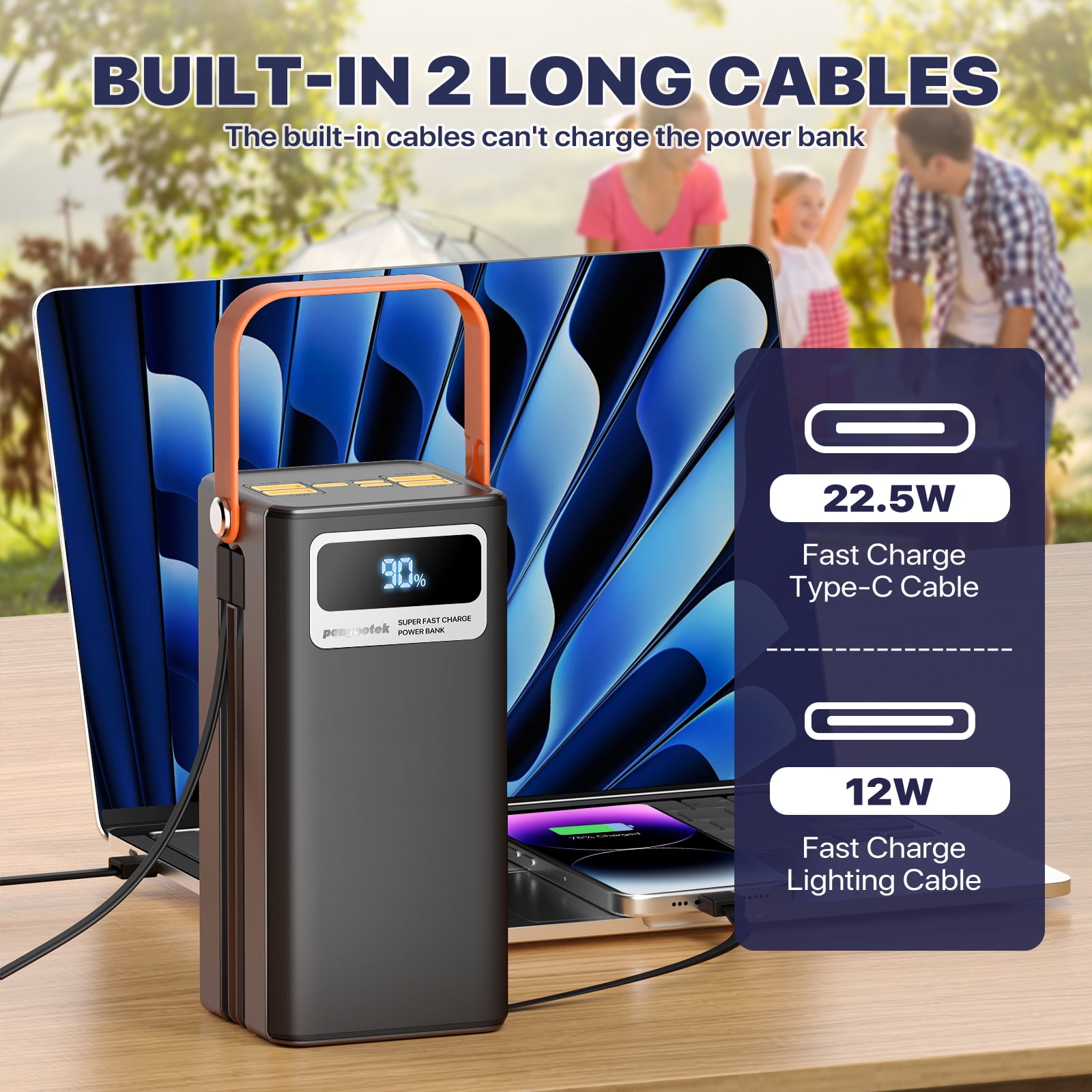 OthuJarry Portable Charger Power Bank 60,000mAh with Built-in Cables, Super Fast Charging & Solar Input, for Laptop,iPhone,Android, Home, Camping, Emergency