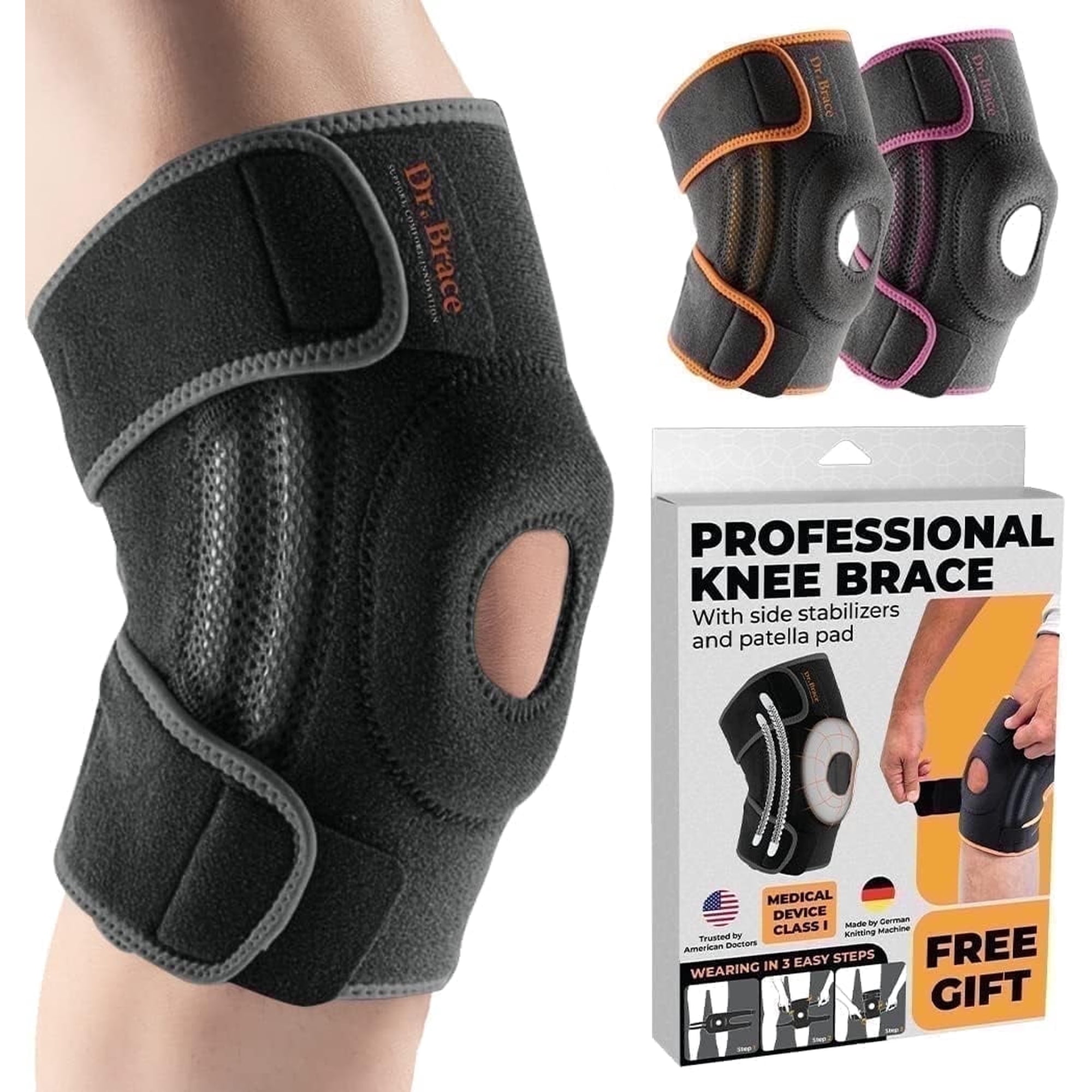 DR. BRACE Compression Knee Brace with Side Stabilizers & Patella Gel Pads, Knee Support for Knee Pain, Running & Sports, Men & Women (Mercury, Small)
