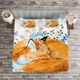 thumbnail image 3 of Ambesonne Fox Quilted Bedspread Set 3 Pcs, Sleeping Fox Watercolors, King Size, Orange Blue Olive Green, 3 of 3