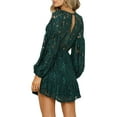 thumbnail image 4 of hirigin Women Lace Dress, Long Sleeve V Neck Floral Solid Color Slimming Casual Club Party One-Piece Short Dress, 4 of 6