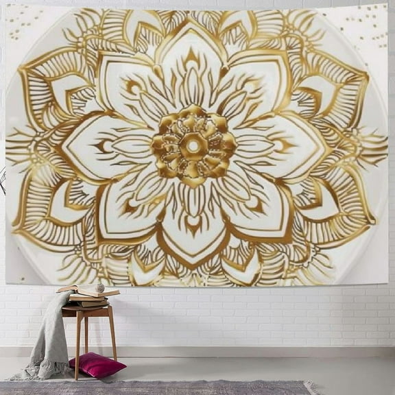 PRATYUS White And Gold Tapestry Mandala Tapestry Boho Wall Tapestry, Bohemian Indian Psychedelic Hippie Tapestry Wall Hanging for Bedroom Living Room Dorm Wall Decor 40x30inch
