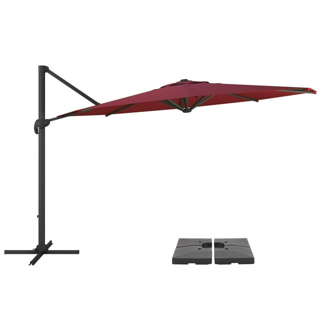 CorLiving 11.5ft Deluxe Offset Tilting Rotating Patio Umbrella with Aluminum Frame & Deluxe Base Weights