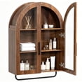 thumbnail image 3 of Ktaxon Arched Bathroom Medicine Cabinet, Wall Mounted Storage Cabinet with Double Glass Doors, Towel Bar & Adjustable Shelf, for Bathroom, Entryway and Kitchen, Walnut, 3 of 17