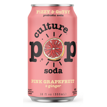 Culture Pop Sparkling Probiotic Soda | 40 Calories per can, Vegan, Non-GMO | 12 Fl Oz Cans (Grapefruit, Pack of 24)
