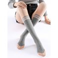 thumbnail image 3 of Tignapoo Women's Winter Over-the-Knee Yoga Socks - Soft & Insulating, Elastic Shaping, Anti-Slip Sole, Light Grey Striped Design, One Size Fits All, 3 of 6