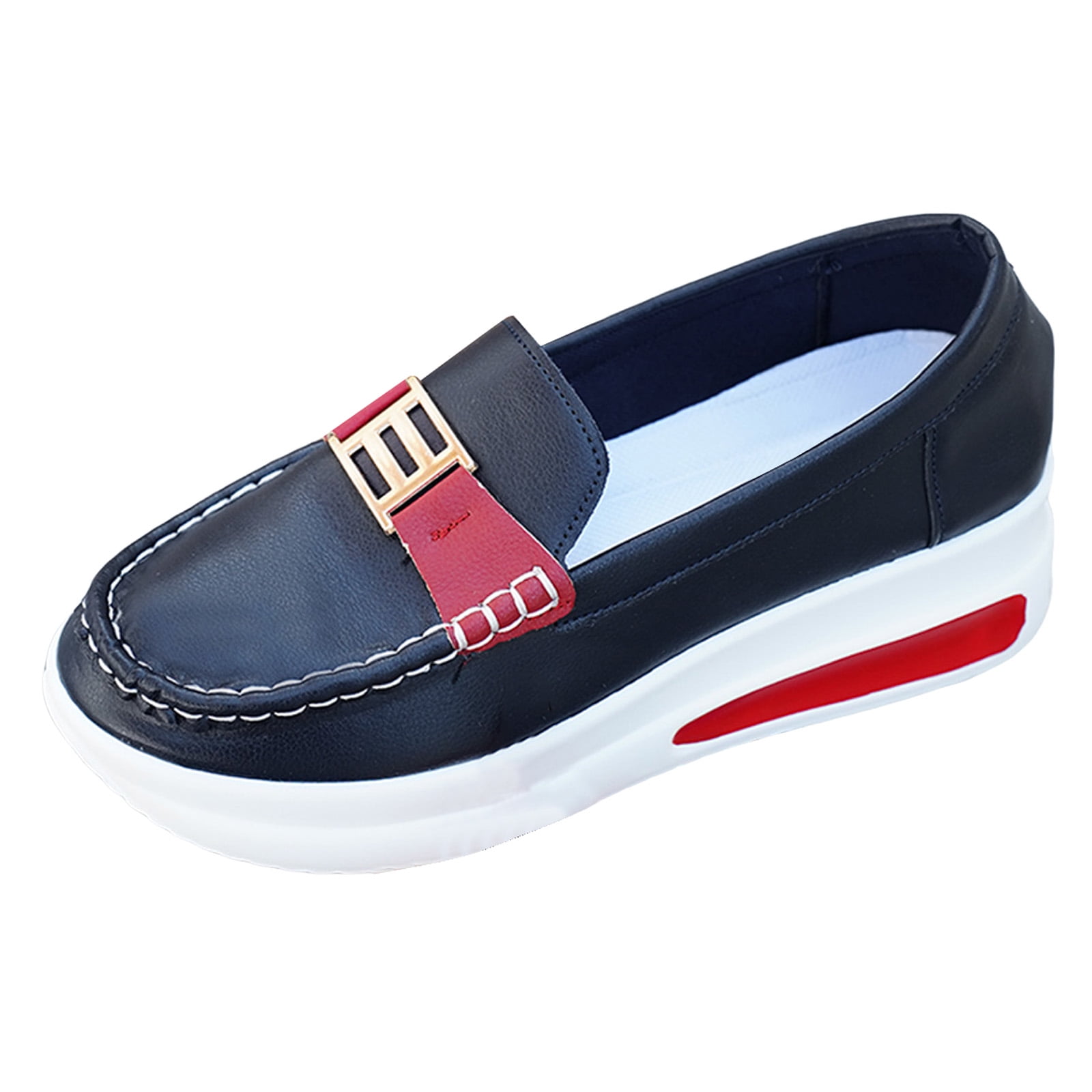 Rokment Women's Platform Wedge Walking Shoes Low Top Fashion Sneakers 2026 Spring Fall Leather Chunky High Heel Slip-on Nursing Work Loafers Red Size 7.5