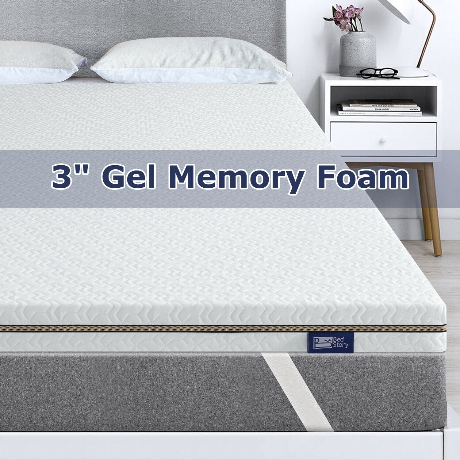 Bedstory 3 Inch Cooling Gel Memory Foam Mattress Topper With Removable Cover King Walmart Com
