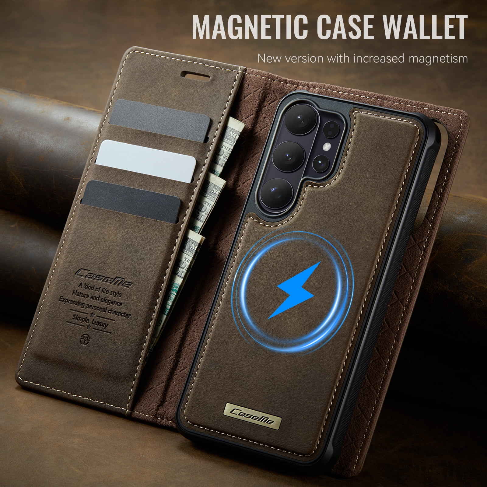 New Phone Case For Samsung Galaxy S26 Ultra, Business Leather Shockproof Flip Stand RFID Card Slots 2-in-1 Detachable Magnetic Wallet Case Cover,Coffee