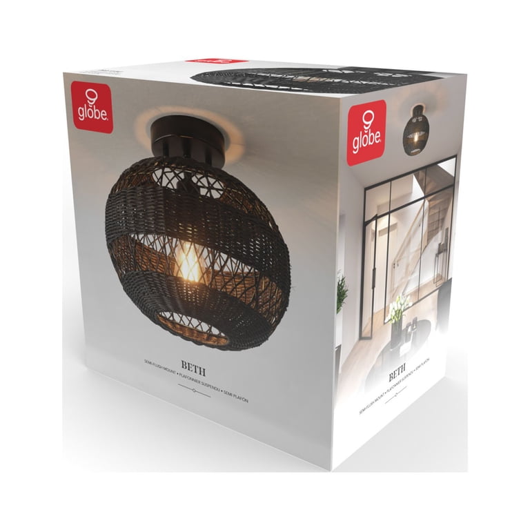 Globe Electric 1-Light Matte Black Semi-Flush Mount Contemporary 