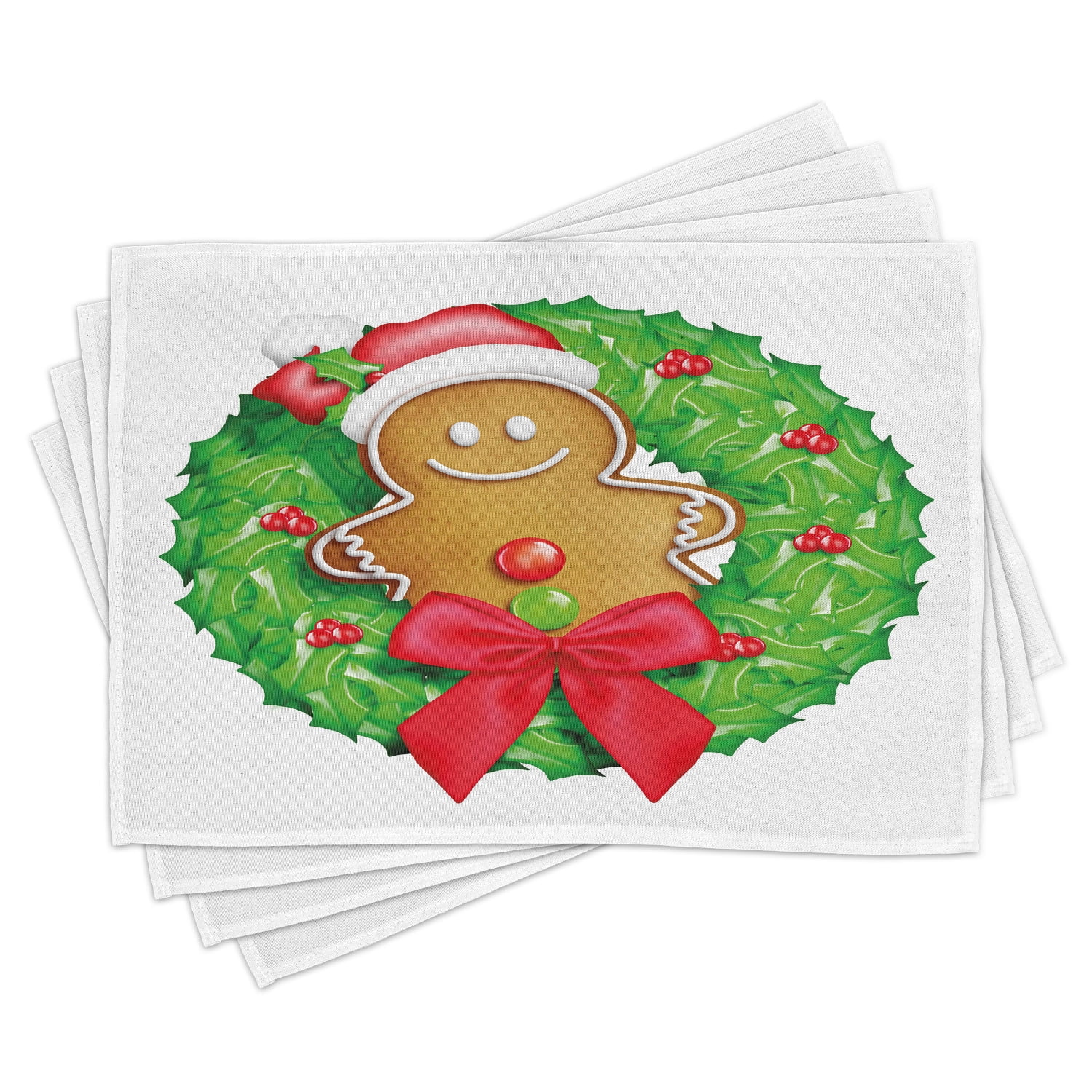 Gingerbread Man Placemats Set of 4 Cartoon Christmas Wreath with Gingerbread  Man Funny Happy Season, Washable Fabric Place Mats for Dining Room Kitchen  Table Decor,Green Red Pale Brown, by Ambesonne 