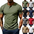 thumbnail image 2 of Men's Short Sleeve Henley Shirt Athletic Slim Fit Button Down Tops Casual Workout Tee （Army Green,XL）, 2 of 9