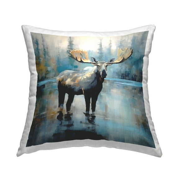 Stupell Industries Moose in Abstract Landscape Decorative Printed Throw Pillow, 18 x 18