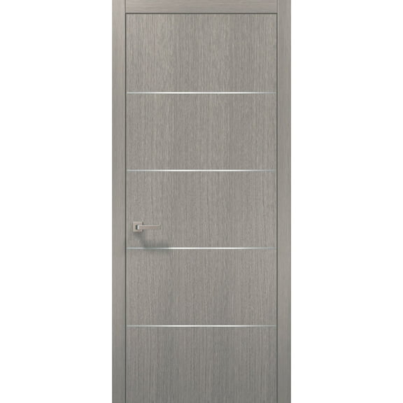 Modern Wood Interior Door with Hardware | Planum 0020 Grey Oak | Single Panel Frame Trims | Bathroom Bedroom Sturdy Doors-32" x 96"