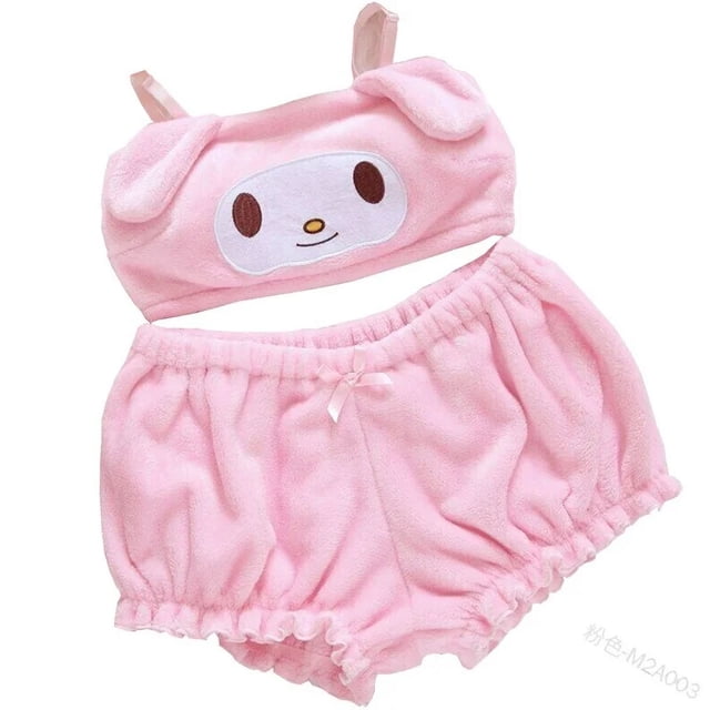Sanrio-Pijama de franela de dibujos animados Kawaii, ropa interior, sujetador, pequeño Diablo, ropa Sexy para el hogar, otoño e invierno, Mymelody Kuromi, canela