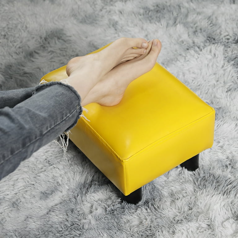 Modern Small Faux PU Leather Footstool Ottoman Footrest Stool Seat  ChairLemon Yellow 