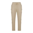thumbnail image 5 of Wyobmus Lightweight Linen Pants for Men Solid Color Button Elastic Waist Drawstring Pants Baggy Straight Pant Summer Beach Pants Breathable Trousers Khaki, 5 of 7