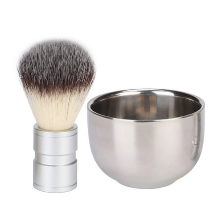 Soimiss 2pcs Beard Brush Cleaning With Mixing Bowl For Men Durable Nylon Beard Brush And Metal Bowl And Cleaning