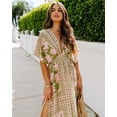 thumbnail image 6 of Eternatastic Women's High Waist Long Dress Floral Printed High Split Beach Vacation Flowy Maxi Dress XXL Green, 6 of 7