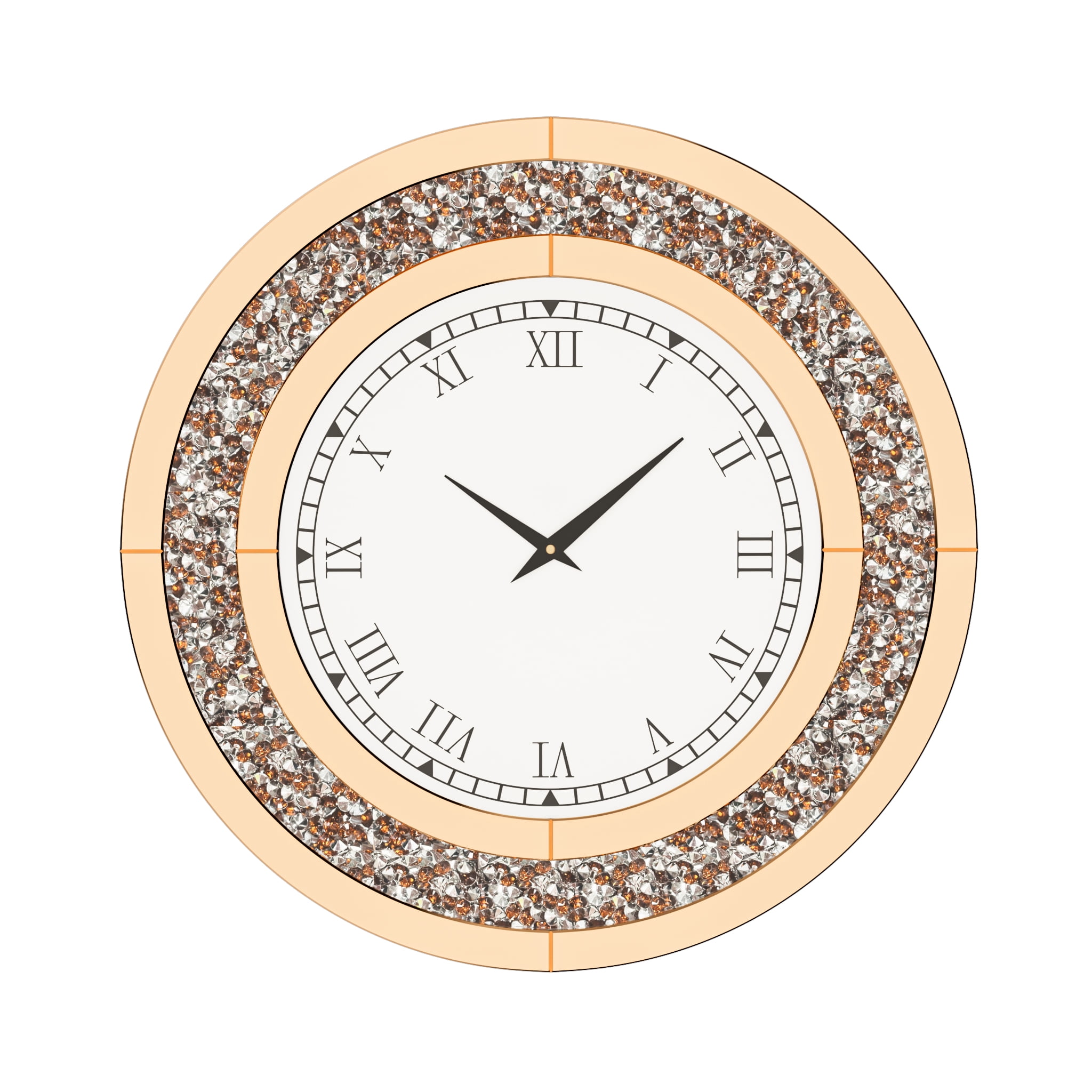 LUVODI 24 inch Rround Crushed Diamond Wall Clock Silver Beveled Mirrored Clock for Wall Living Room Decor